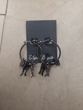 Black Cat Charm Hoop Earrings